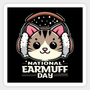 Purrfectly Warm: Celebrate National Earmuff Day with a Cute Cat! Magnet